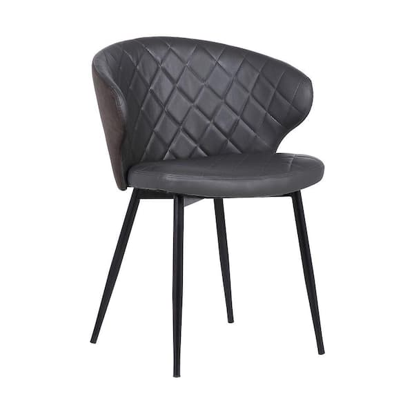 Benjara Gray Leather Rounded Seat Dining Chair