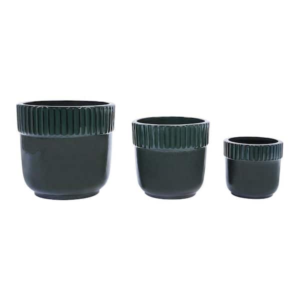 3-Pieces Ceramic Flowerpot, Modern Planter for Patio, Garden or Windowsills-Antique Black