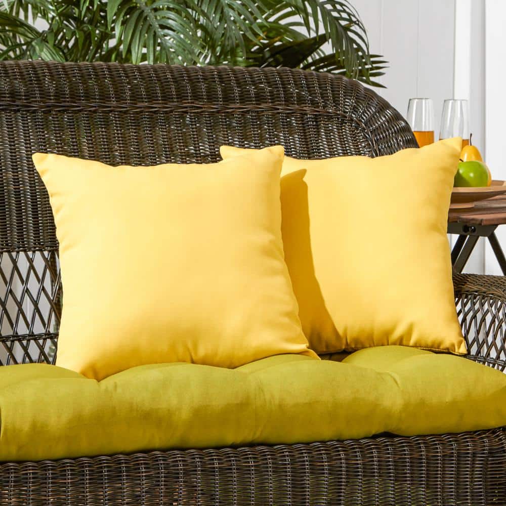 Sunbeam Yellow 17" Square Outdoor Throw Pillows, Set of 2