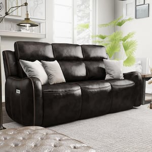 Chapmin 79 in. Dark Brown Faux Leather 3-Seat Sofa