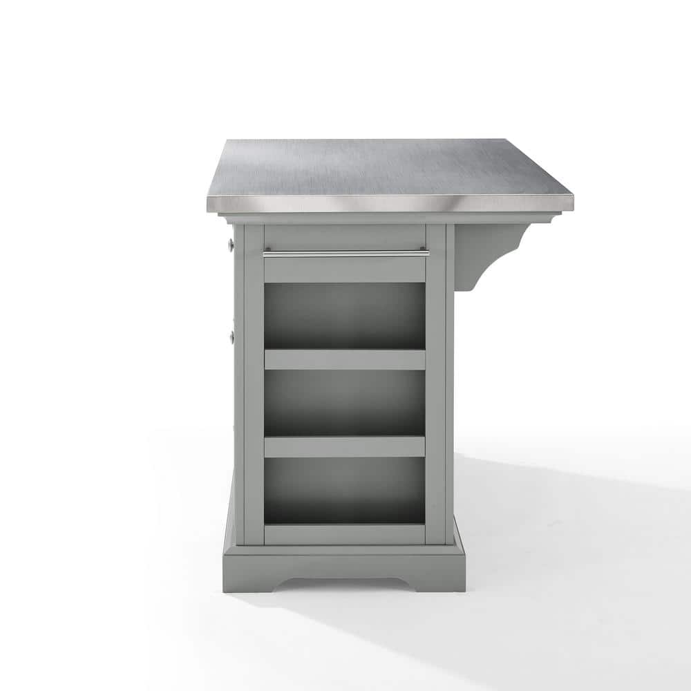 Julia Gray Stainless Steel Top Kitchen Island with Storage