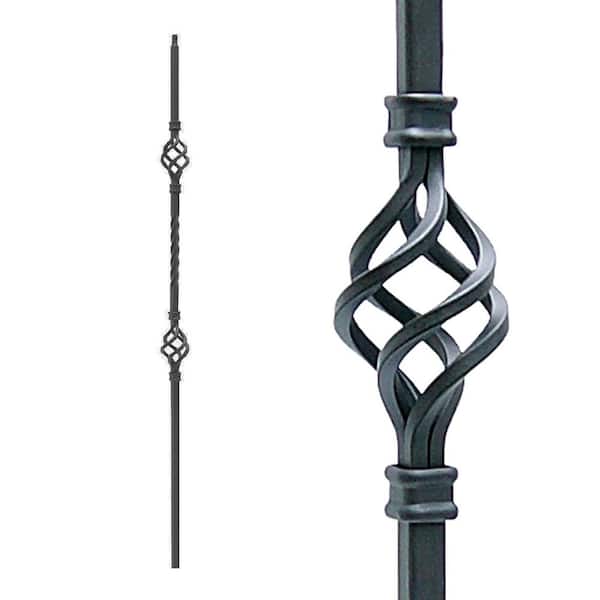 EVERMARK Stair Parts 44 in. x 1/2 in. Satin Black Double Basket Iron Baluster for Stair Remodel