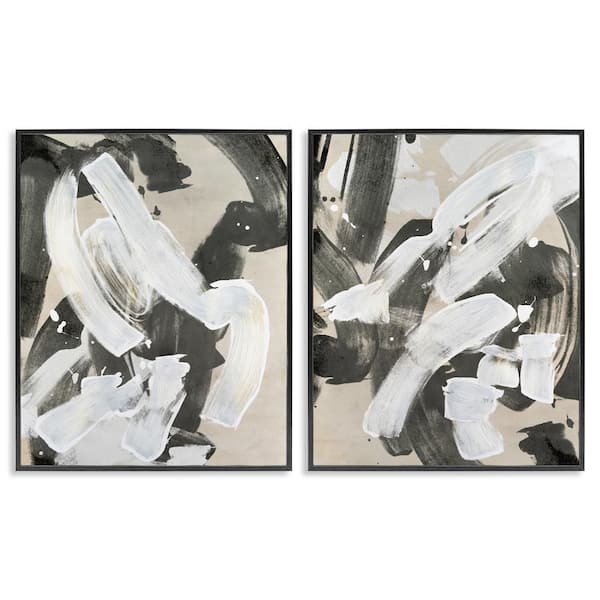 Stupell Industries Neutral Paint Streaks by June Erica Vess 2 Pieces Black Framed Abstract Giclee Art Print 20 in. x 16 in.