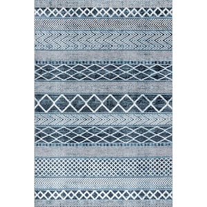 Ginnie Machine Washable Moroccan Tribal Blue Doormat 3 ft. 3 in. x 5 ft. Accent Rug