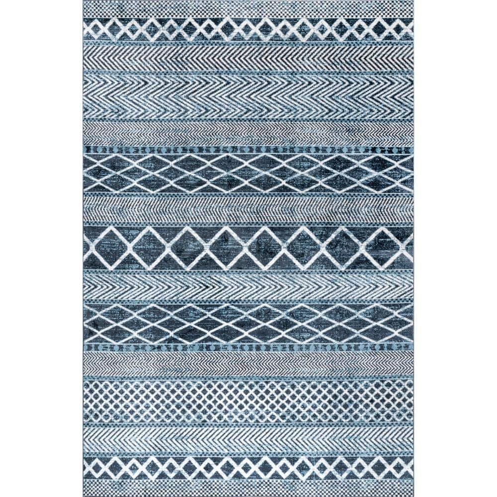 nuLOOM Ginnie Machine Washable Blue 5 ft. x 8 ft. Moroccan Area Rug ...