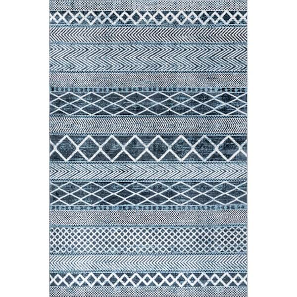 nuLOOM Ginnie Machine Washable Blue 5 ft. x 8 ft. Moroccan Area Rug