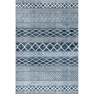 Ginnie Machine Washable Moroccan Tribal Blue 7 ft. x 9 ft. Area Rug