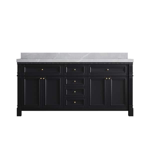 Willow Collections Paris 72 in. W x 22 in. D x 36 in. H Double Sink Bath Vanity in Black with 2 in. Pearl Gray qt. Top