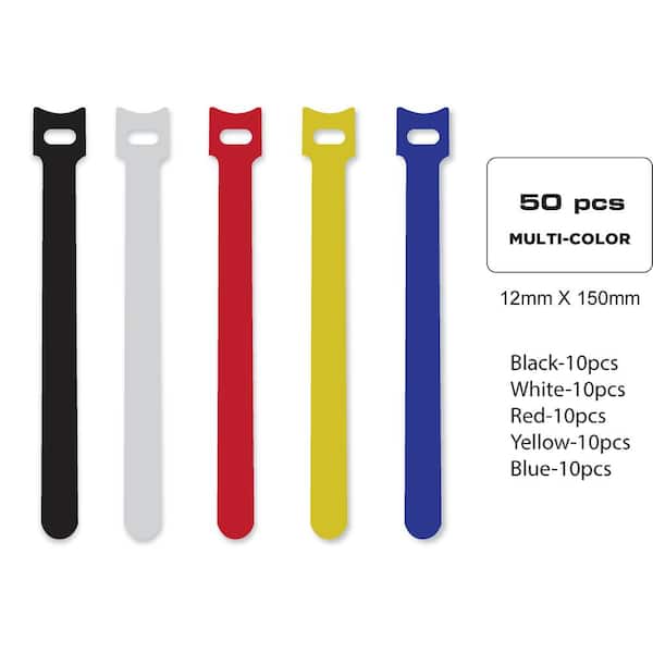 QualGear Vt1-mc-50-p Reusable Self Gripping Cable Ties, 1/2 x 6 Inches, Assorted, 50 Ties in Poly Bag