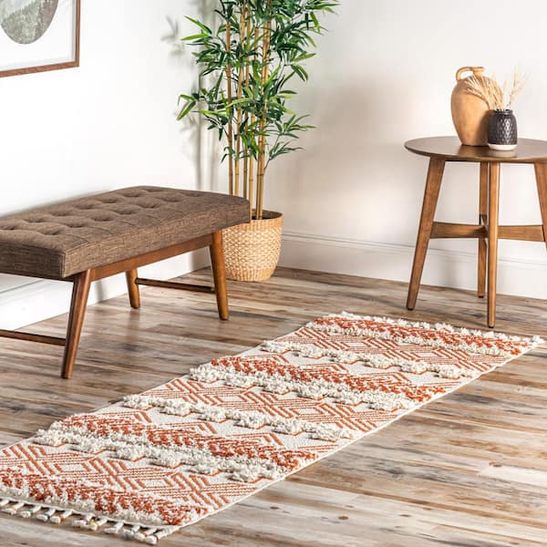 Zuri Shaggy Banded Tribal Rust 3 ft. x 8 ft. Global Inspired Runner Rug