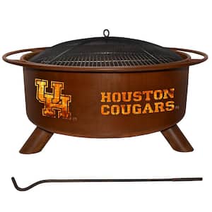 Houston 29 in. x 18 in. Round Steel Wood Burning Rust Fire Pit with Grill Poker Spark Screen and Cover