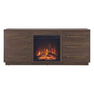 Greer 58 in. Black Grain Rectangular TV Stand with Log Fireplace for TV's up to 65 in.