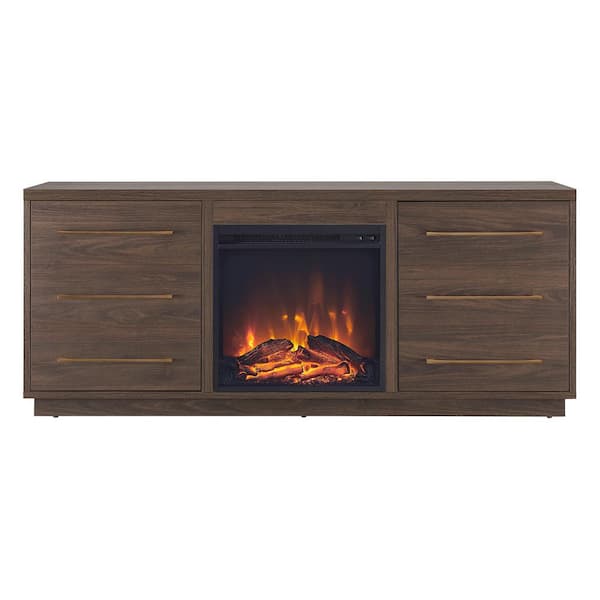 Meyer&Cross Greer 58 in. Black Grain Rectangular Freestanding TV Stand with Log Fireplace for TV's up to 65 in.