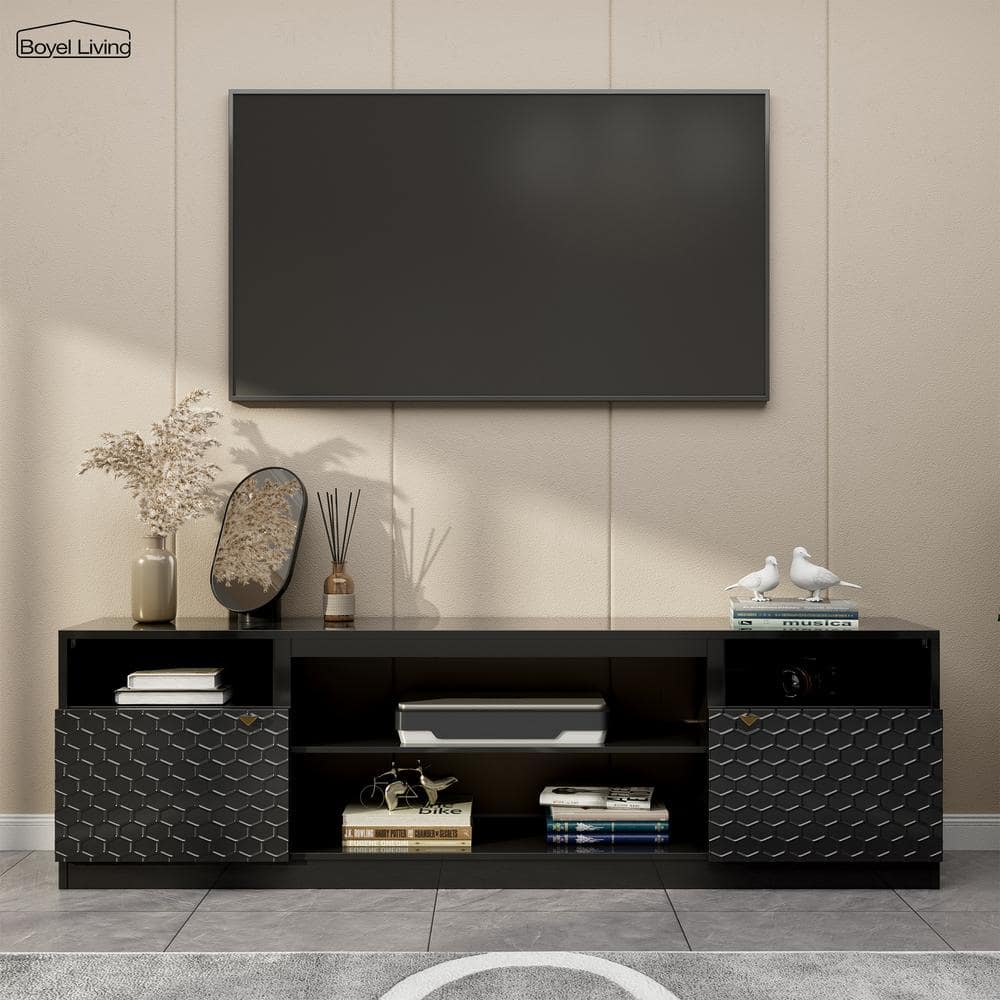 Boyel Living Black TV Stand Fits TVs up to 70 to 80 in. with 2 Storage ...
