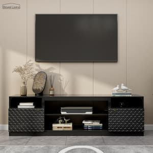 Black TV Stand Fits TVs up to 70 to 80 in. with 2 Storage Cabinets