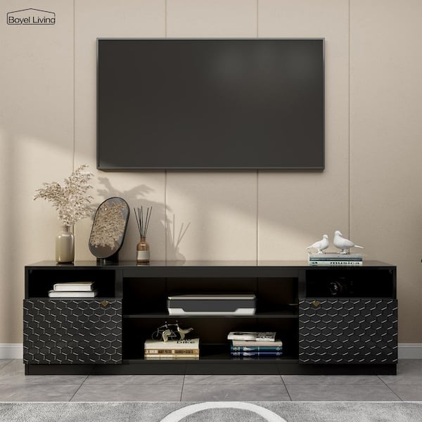 Boyel Living Black TV Stand Fits TVs up to 70 to 80 in. with 2 Storage Cabinets