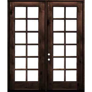 60 in. x 96 in. French Knotty Alder Wood 12-Lite Clear Glass red mahogony Stain Left Active Double Prehung Front Door