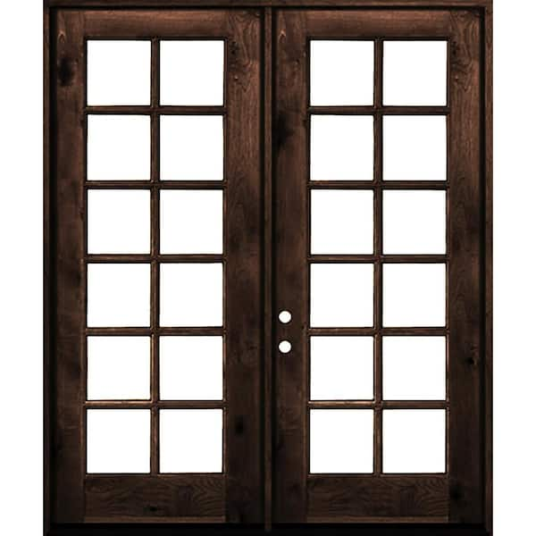 Krosswood Doors 60 in. x 96 in. French Knotty Alder Wood 12-Lite Clear Glass red mahogony Stain Right Active Double Prehung Front Door