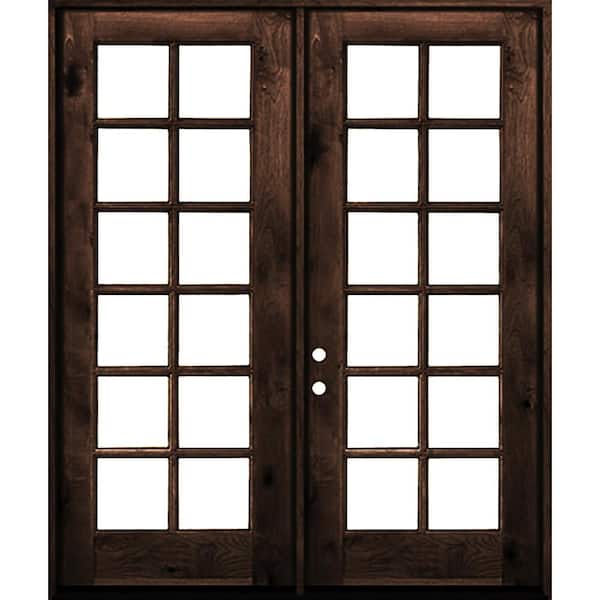 Krosswood Doors 72 in. x 96 in. French Knotty Alder Wood 12-Lite Clear Glass red mahogony Stain Right Active Double Prehung Front Door