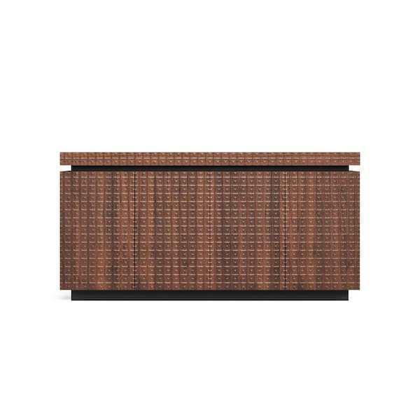 Brown MDF Sideboard Buffet with 4-Door Storage and Anti-Dumping Design for Kitchen, Living Room, Entryway