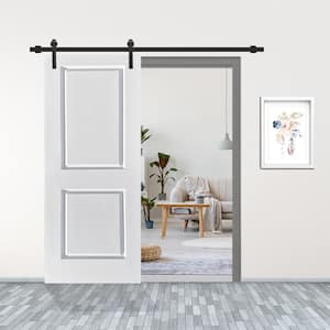 30 in. x 80 in. White Painted Finished Composite MDF 2 Panel Interior Sliding Barn Door with Hardware Kit