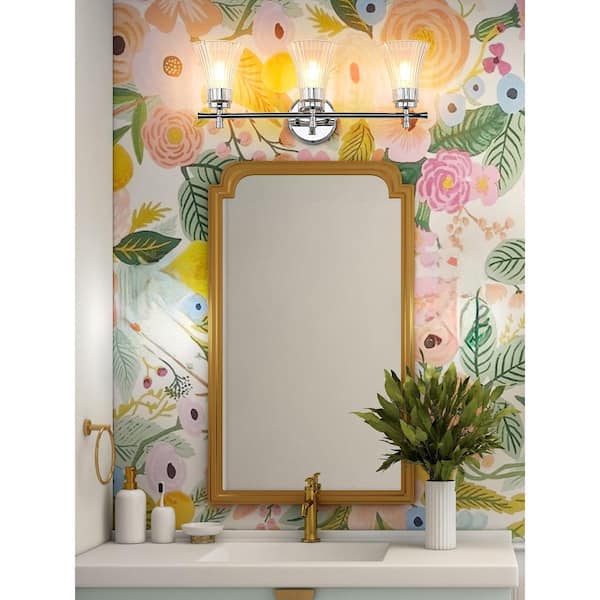Belle 24 in. 3 Light Chrome Vanity Light with Clear Glass Shade