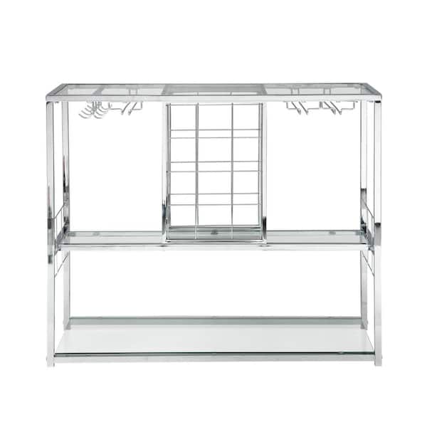 Unbranded Ajami Chrome Kitchen Cart with Glass Top