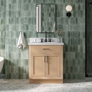 Hepburn 30 in. W x 22 in. D x 36 in. H Single Freestanding Bath Vanity in Oak with Pure White Quartz Top