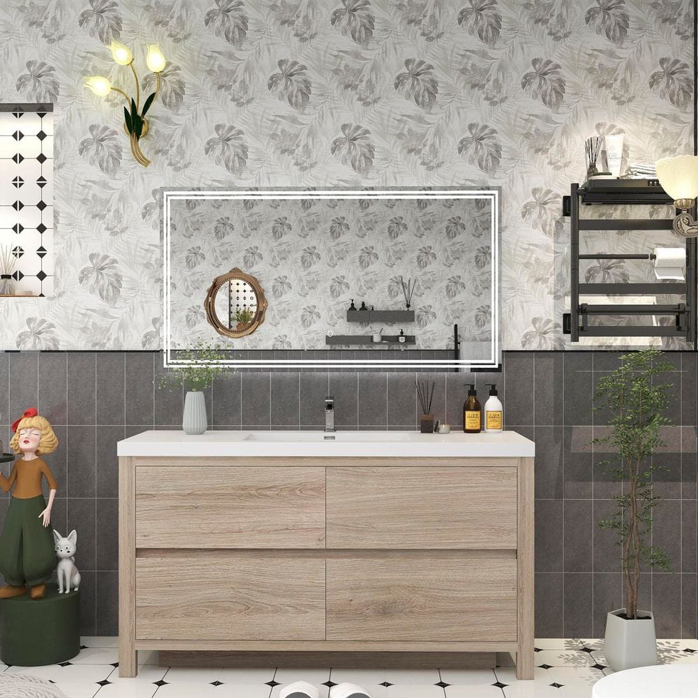Louis 59 in. W x 20 in. D x 35 in. H Single Sink Freestanding Bath Vanity in White Oak with White Acrylic Top price history on PriceWatchPro
