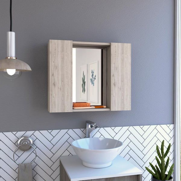 Cesicia 23.6 in. W x 19.5 in. H Rectangular Gray Particle Board Double Door Medicine Cabinet with Mirror