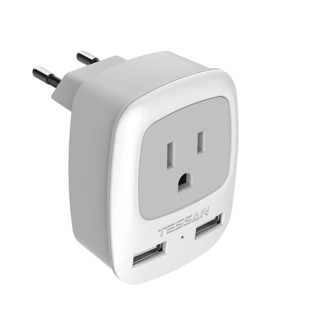 2.4 Amp. Travel Plug Adapter with 2 USB Ports, Type C Outlet Adapter Compat