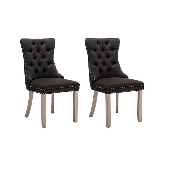 TIRAMISUBEST TD Garden Solid Wood Outdoor Dining Chair with Black Cushions (2-Pack)