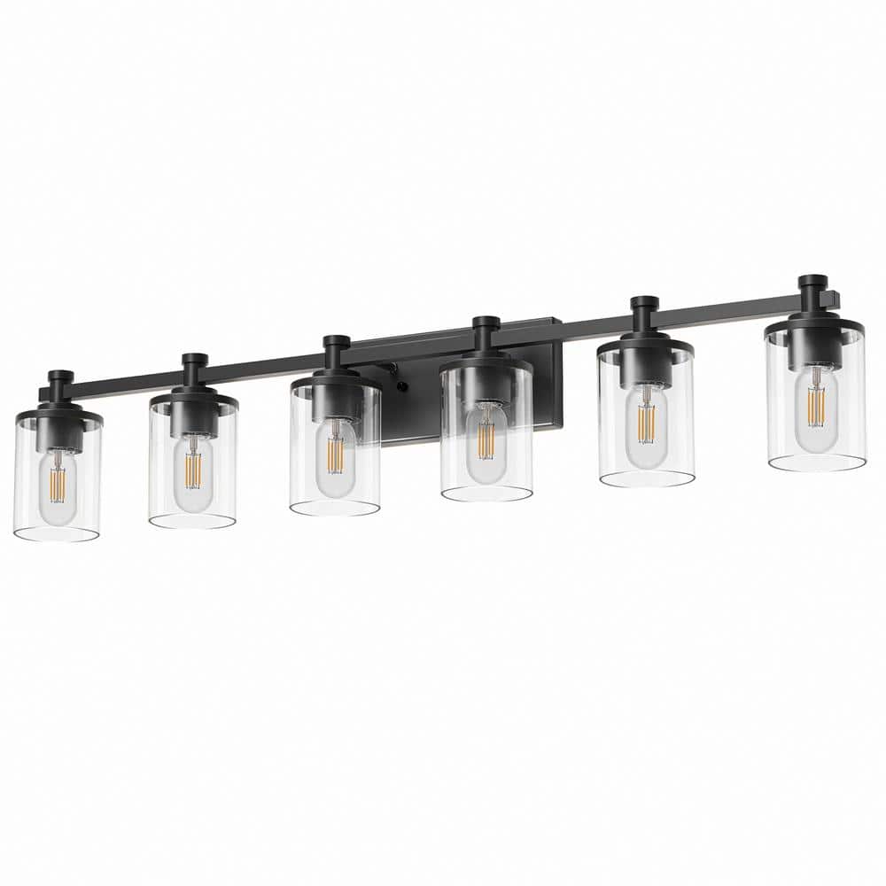 40 in. 6-Light Black Bathroom Vanity Light with Clear Glass Shades for Bathroom Bedroom and No Bulbs Included price history on PriceWatchPro