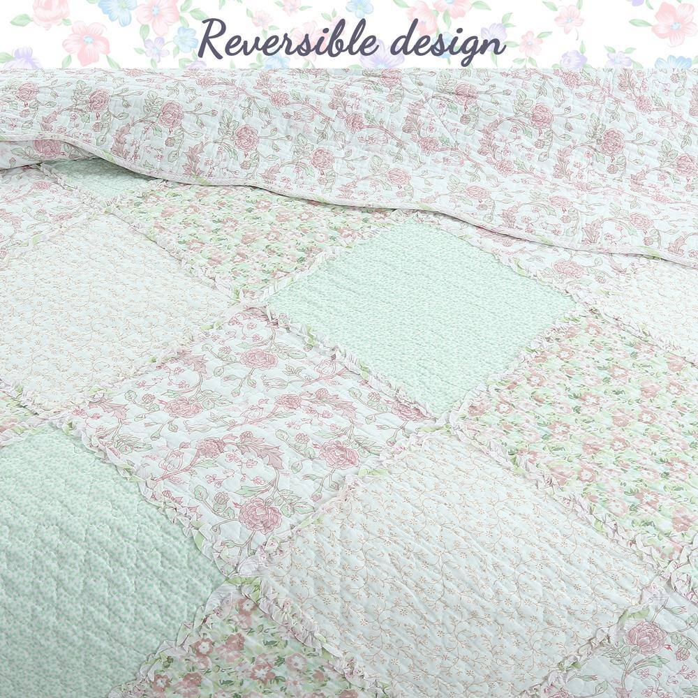 Pastel Floral Patchwork Cotton Reversible Queen Quilt Set