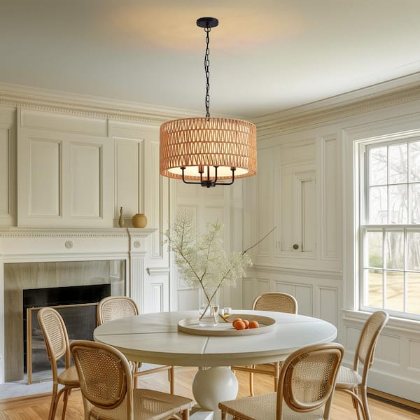 40in. Modern Black Dimmable Wood Frame Rectangular LED Pendant 1-Light Crystal Beaded Chandelier for Dining Room