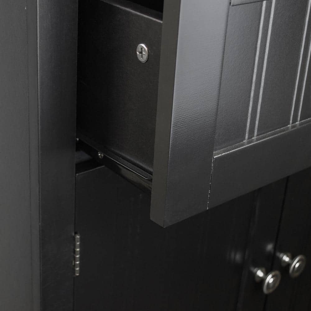 70" Black Composite Lighted China Cabinet with Glass Doors