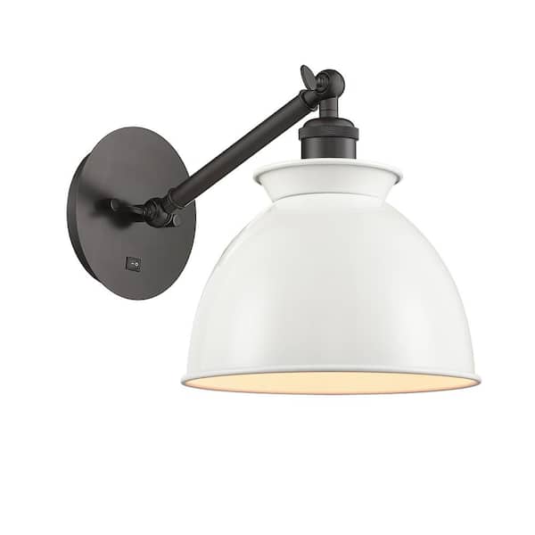 Adirondack 1-Light Oil Rubbed Bronze, Glossy White Wall Sconce with White Metal Shade