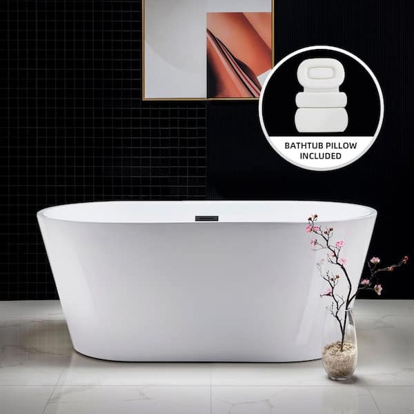59 in. L X 29.5 in. W Acrylic FlatBottom Double Ended Soaking Bathtub in White with Black Overflow and Drain