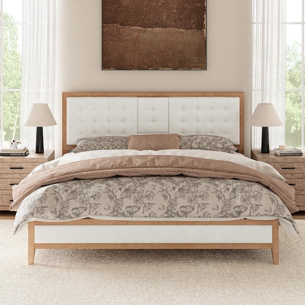 queenbee JAYDEN CREATION Romeo Beige Wood Frame Queen Platform Bed