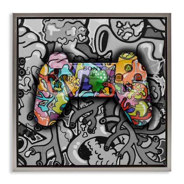 Stupell Industries Urban Patterned Controller by Svetlana Aleynikova Gray Floater Frame Abstract Graphic Art Print 18 in. x 18 in.