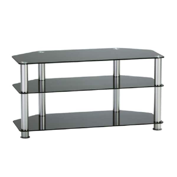 Unbranded Tygerclaw 35 in. Black Glass TV Stand Fits TVs Up to 37 in. with Open Storage