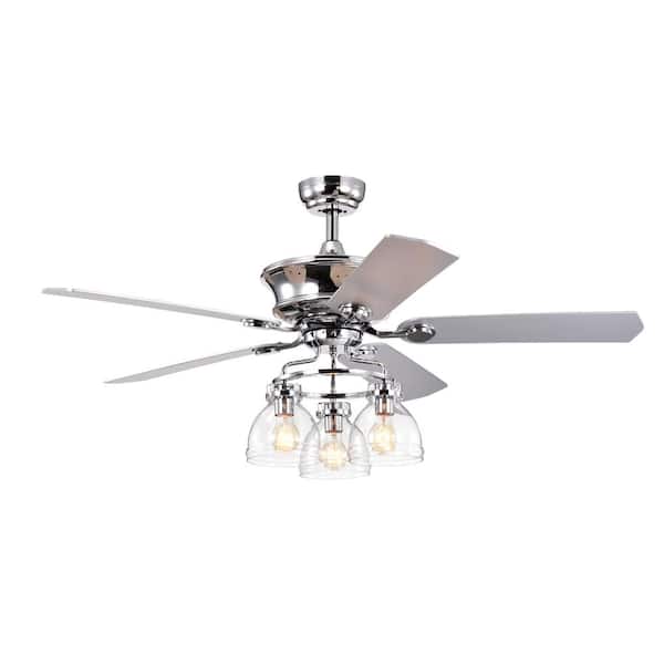 ExBrite 52 in. Reversible Blades Indoor Chrome Ceiling Fan with Lights E26 Remote Control Included for Bedroom Living Room