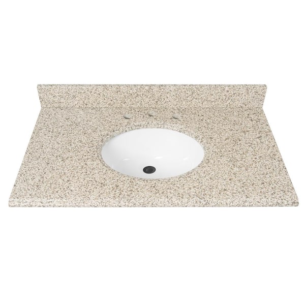 Home Decorators Collection 37 in. W x 22 in D Granite White Round Single Sink Vanity Top in ...