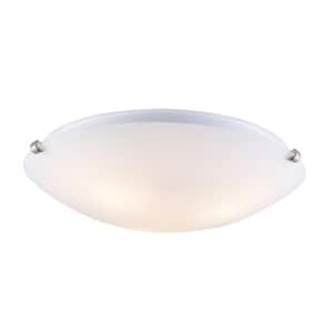 Cullen 15 in. 3-Light Brushed Nickel Flush Mount Ceiling Light Fixture with Frosted Glass Shade