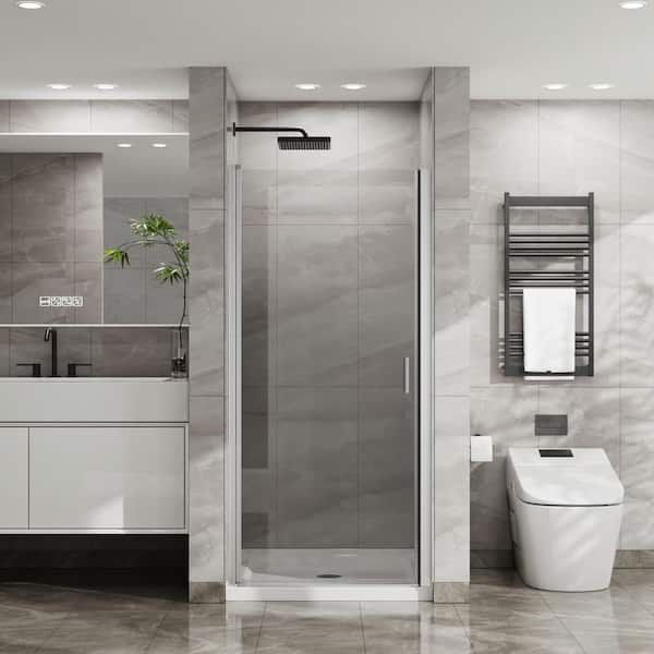 34 in. W x 72 in. H Sliding Semi-Frameless Pivot Shower Door in Chrome Finish with Clear Glass
