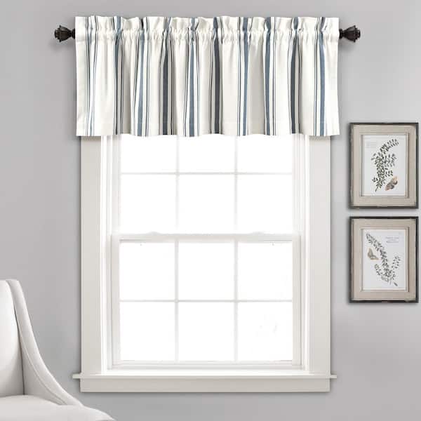 Farmhouse Stripe Yarn Dyed Eco-Friendly Recycled Cotton Valance Navy Single 52x18+2