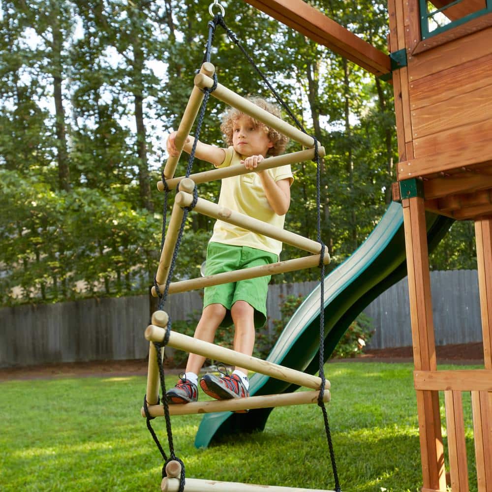 7-Foot Triangle Wood and Rope Climbing Ladder