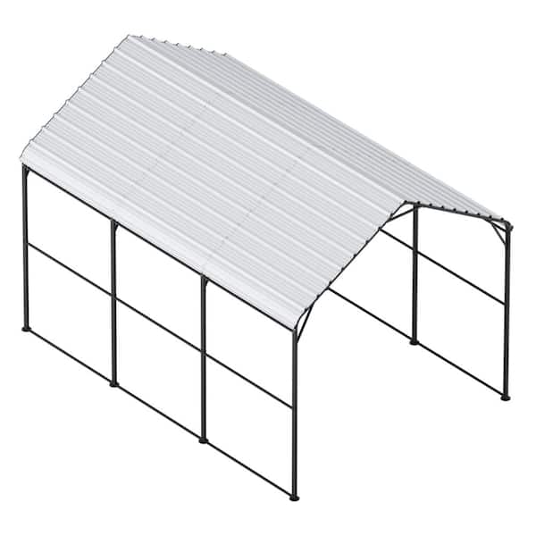 10 ft. x 15 ft. Gray Metal Outdoor Carport with Galvanized Steel Frame and Roof Car Tent with Removable Sidewalls