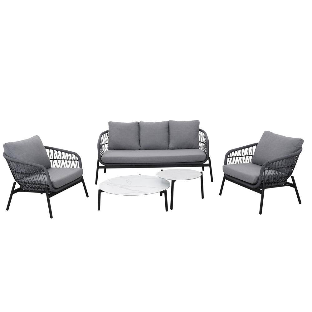 5-Piece Aluminum Patio Conversation Set, Rope Weaving Modern Sectional Sofa Furniture Set With Slab Table, Dark Gray price history on PriceWatchPro