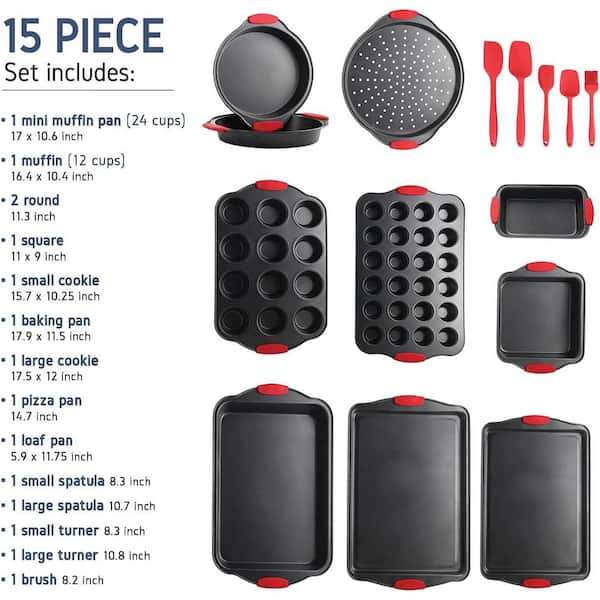 Eatex 39 Piece Bakeware Set with Muffin, Cake, Cookie Sheets & Baking Pans  - Nonstick Steel Baking Set with Utensils for Oven - Black